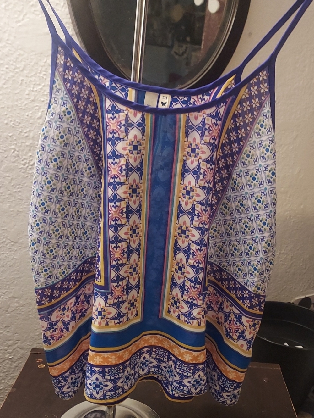 Boho Tile Print Cami Tank Top - Blue